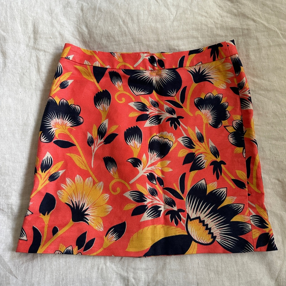 J. Crew Linen Blend Coral Floral Mini Skirt